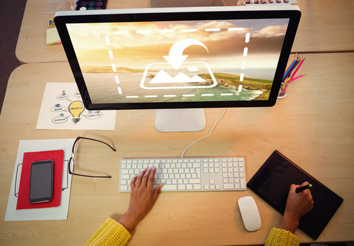 Creative Computer User with Drawing Tablet Mockup