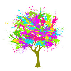 Fototapeta premium Tree and paint blot, splashes, drops 