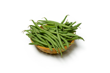 Pile of green beans on white background