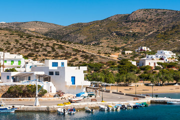 Traditinoal Greek houses on the small and secluded island of Sikinos in southern Cyclades. Greece.
