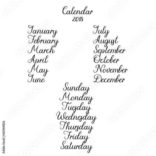 handwritten names of months and weeks brush calligraphy hand