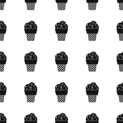 Vanilla ice cream in a cup seamless pattern vector illustration background. Black silhouette ice cream stylish texture. Repeating ice cream seamless pattern background for food design and web