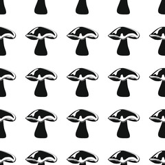 Delicious mushroom mushroom seamless pattern vector illustration background. Black silhouette mushroom stylish texture. Repeating mushroom seamless pattern background for food design and web