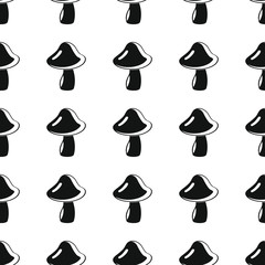 Forest mushroom seamless pattern vector illustration background. Black silhouette mushroom stylish texture. Repeating mushroom seamless pattern background for food design and web