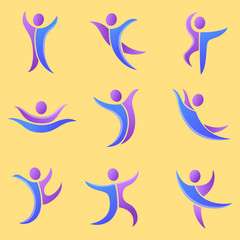 Silhouette abstract people performance character logo human figure pose vector illustration.