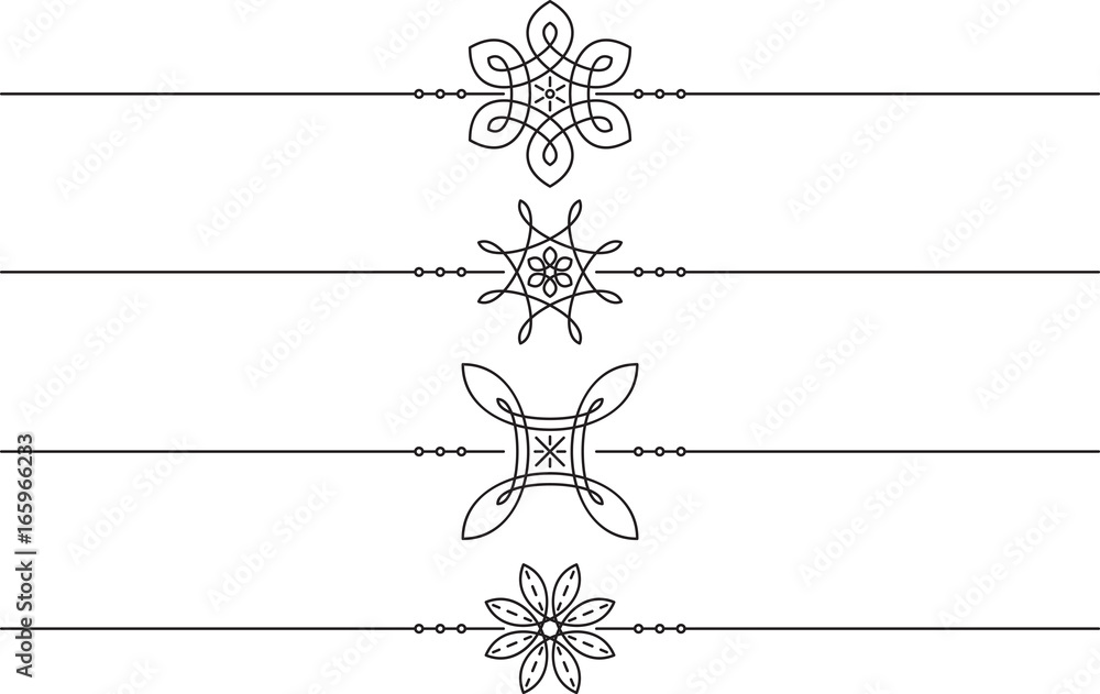 Poster set of 4 decorative vector mono line style text dividers