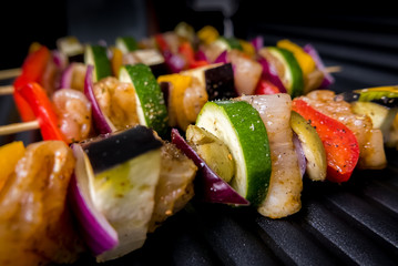 Barbecue on electric grill, selective focus