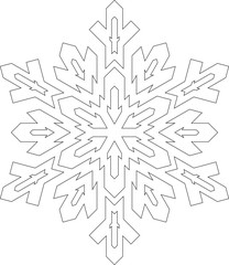 Outlines of snowflake in mono line style for coloring, coloring book. Vector geometric pattern.