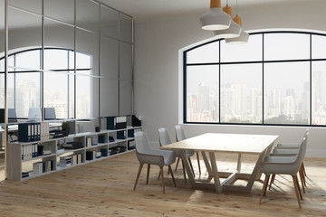 White wall meeting room interior, corner