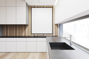White and wooden kitchenette close up