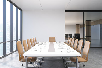 White conference room with beige chairs