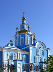 Fototapeta na wymiar Church building against the blue sky, people's religion