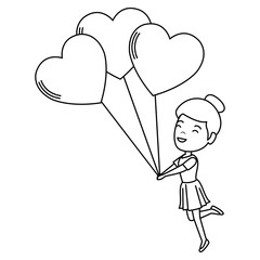 young woman with heart shaped party balloons character