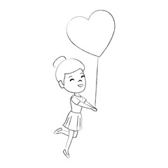 young woman with heart shaped party balloons character