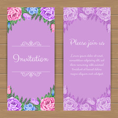 Fototapeta na wymiar Floral invitation or greeting card template. Vector Illustration in retro style