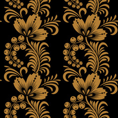 Floral seamless pattern in traditional russian style. Khokhloma painting. Vector Illustration