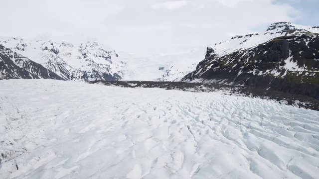 Aerial, snowy glaciers in Iceland