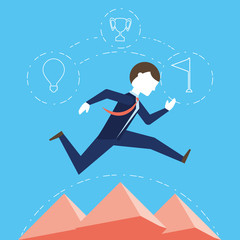 businessman running for achievement the success