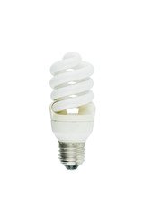 Energy saving fluorescent light bulb on white bakground