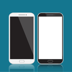 Smartphones black and white. Smartphone isolated on blue background. Vector illustration