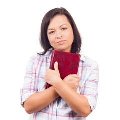 Beautiful Young Сollege Girl Holding Book in Hands