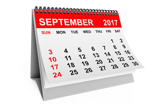 Calendar September 2017. 3d rendering