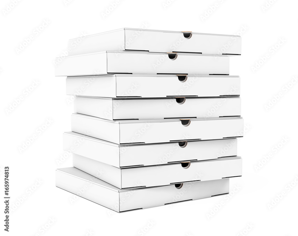 Aufkleber stack of white blank cardboard pizza boxes. 3d rendering