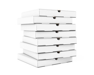 Pile de boîtes à pizza en carton blanc blanc. Rendu 3D
