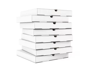 Photo sur Plexiglas Pizzeria Pile de boîtes à pizza en carton blanc blanc. Rendu 3D
