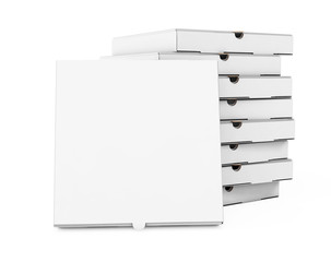 Pile de boîtes à pizza en carton blanc blanc. Rendu 3D