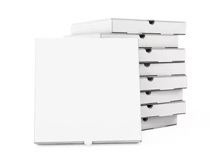 Poster Pizzeria Pile de boîtes à pizza en carton blanc blanc. Rendu 3D