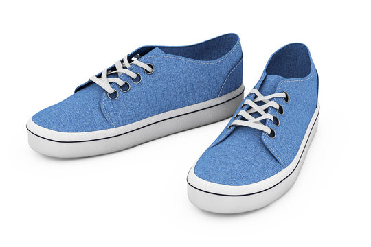 New Unbranded Blue Denim Sneakers. 3d Rendering