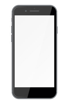 Smart phone with blank screen isolated on white background.