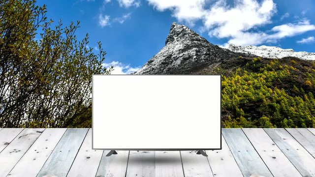 modern LCD monitor display on wood table with nature display