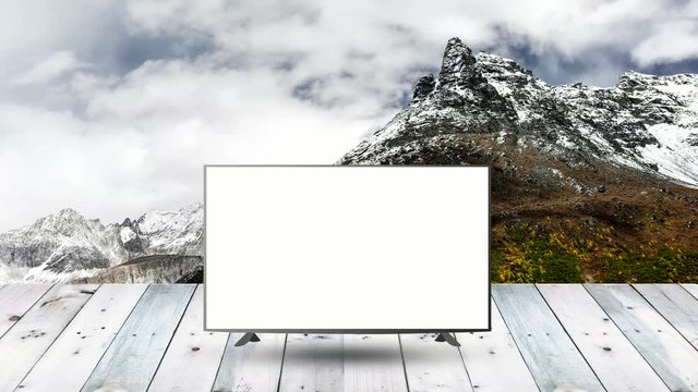 modern LCD monitor display on wood table with nature display