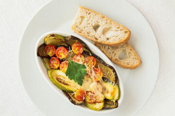 roasted vegetables snack with bread slices