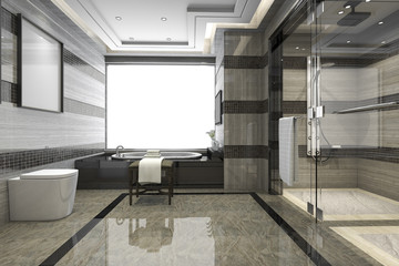 3d rendering modern loft bathroom with luxury tile decor