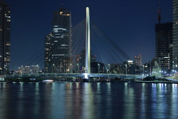Fototapeta na wymiar 夜の隅田川中央大橋