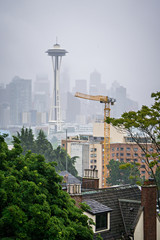 cloudy and foggy day with seattle skyline
