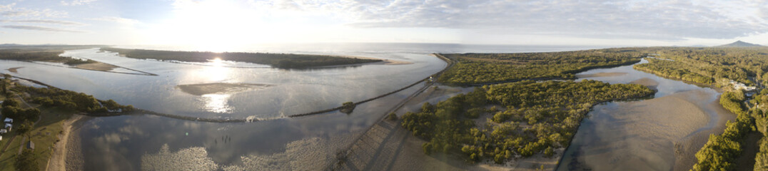 Fototapeta na wymiar Urunga NSW where the Bellinger and Kalang rivers meet and empty into the pacific ocean.