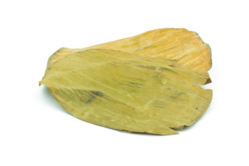 Dried banana leaves isolated on white background