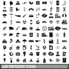 100 emission icons set, simple style 