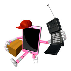 3D Smart Phone Mascot couples holding a courier box and telephone. 3D Mobile Phone Character Design Series.