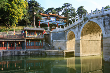 Naklejka premium Stone bridge in The Summer Palace Park in Beijing