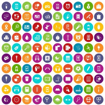 100 mobile app icons set color