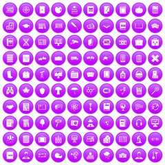 100 book icons set purple