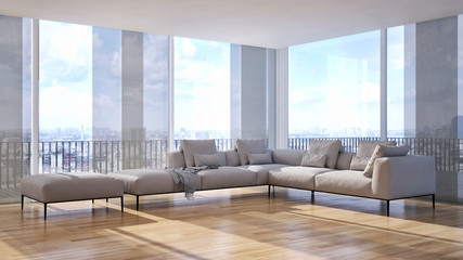 Modern bright living room, interiors. 3D rendering