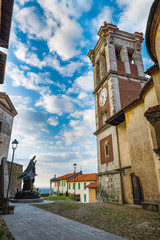 Obraz premium Sacro Monte of Varese (Santa Maria del Monte), medieval village, Italy - Small square in front of the church of the characteristic and old hamlet. In 2003 entered from UNESCO in list of World Heritage