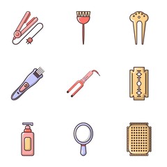 Hairdressing salon icons set, flat style