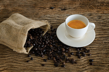 Cup Of Coffee On Wood Table.